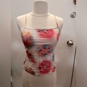 Y2K Joe’s vintage nylon mesh cami, sz Small, Indian deity print